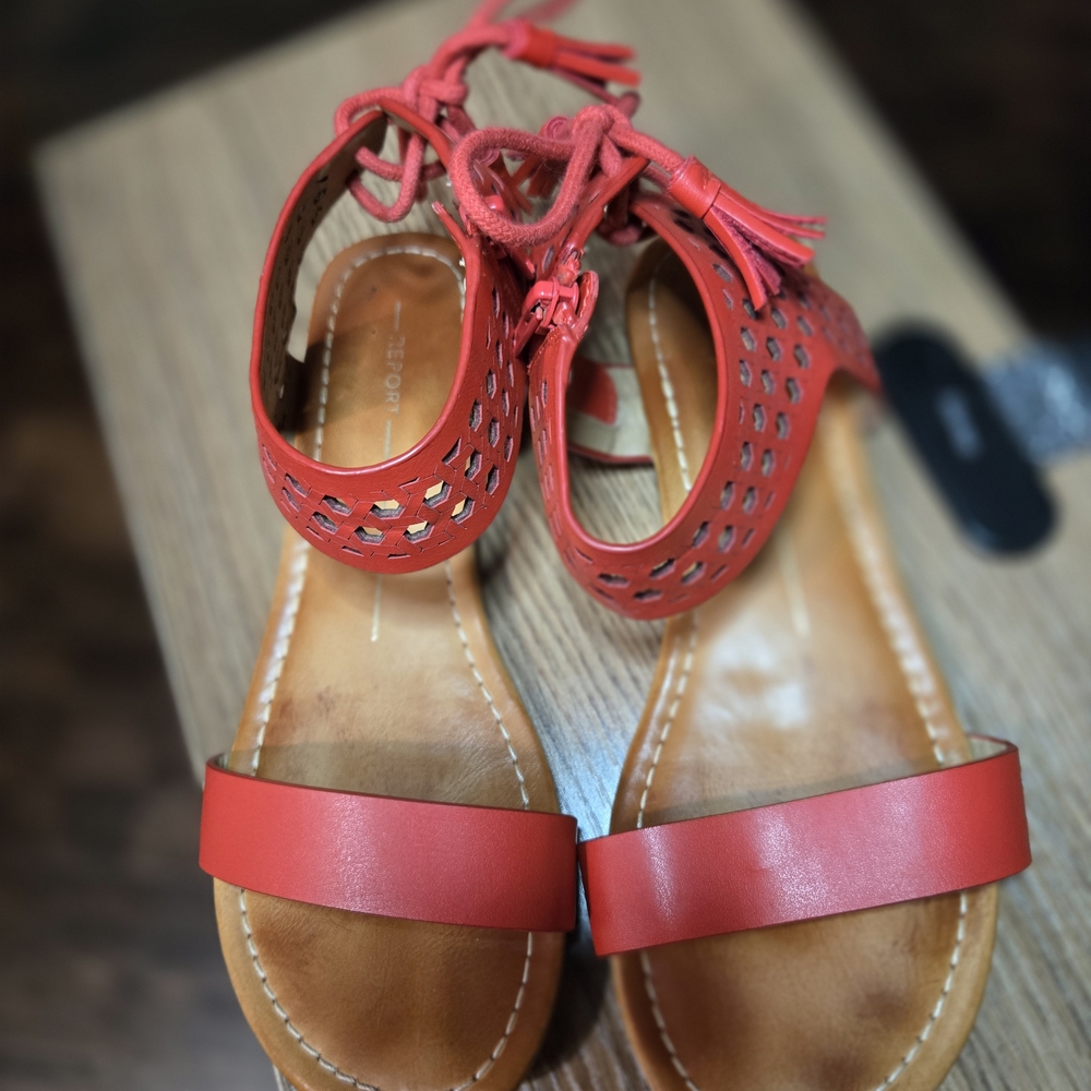Red Strappy Tassel Sandals